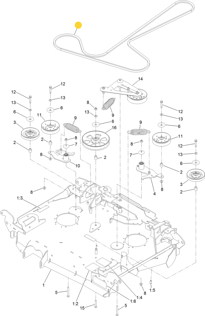 Toro OEM Primary Center Mower Deck Belt 126-6440 fits Exclusively Model 74090 96" Z Master 7500 series wing mower.