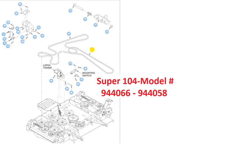 Hustler OEM 606334 Primary Center Mower Deck Belt Fits Super 104 Model - Serial Number 16010783 and Higher.