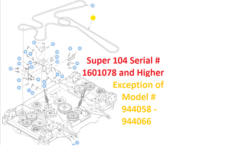 Hustler OEM 606334 Primary Center Mower Deck Belt Fits Super 104 Model - Serial Number 16010783 and Higher.