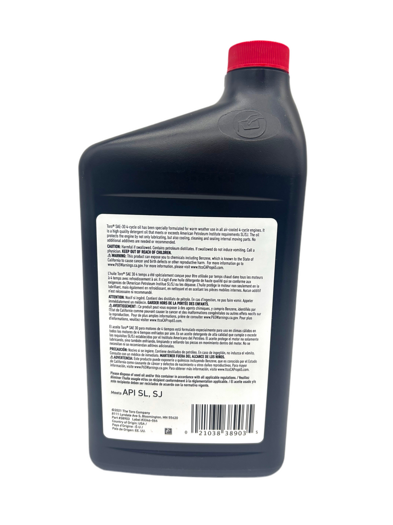 Toro OEM OIL 38903 SAE30 4 Cycle Lawn Mower Engine Oil Quart