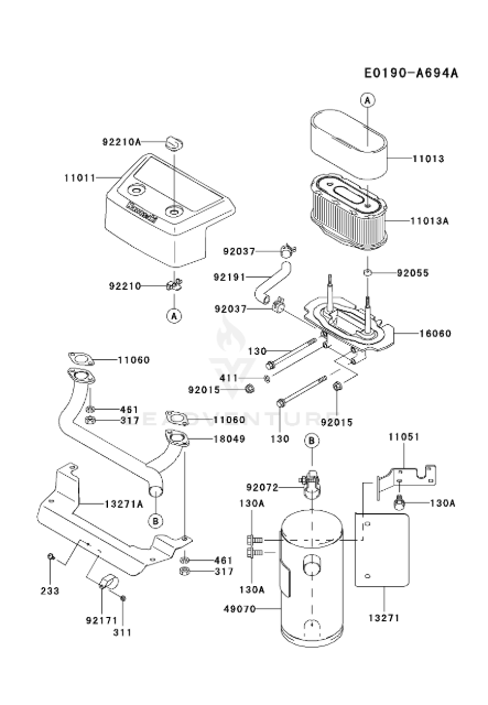 Kawasaki 11029-7015 OEM Air Filter Kit for Kawasaki Internal Vented Carburetor FH601V - FH721V Series Engine