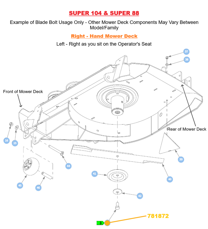 RESOLUTE lot711 w33×L30 Hustler OEM 604383 Reverse or Left-Hand Mower Blade Bolt Fits Hustler