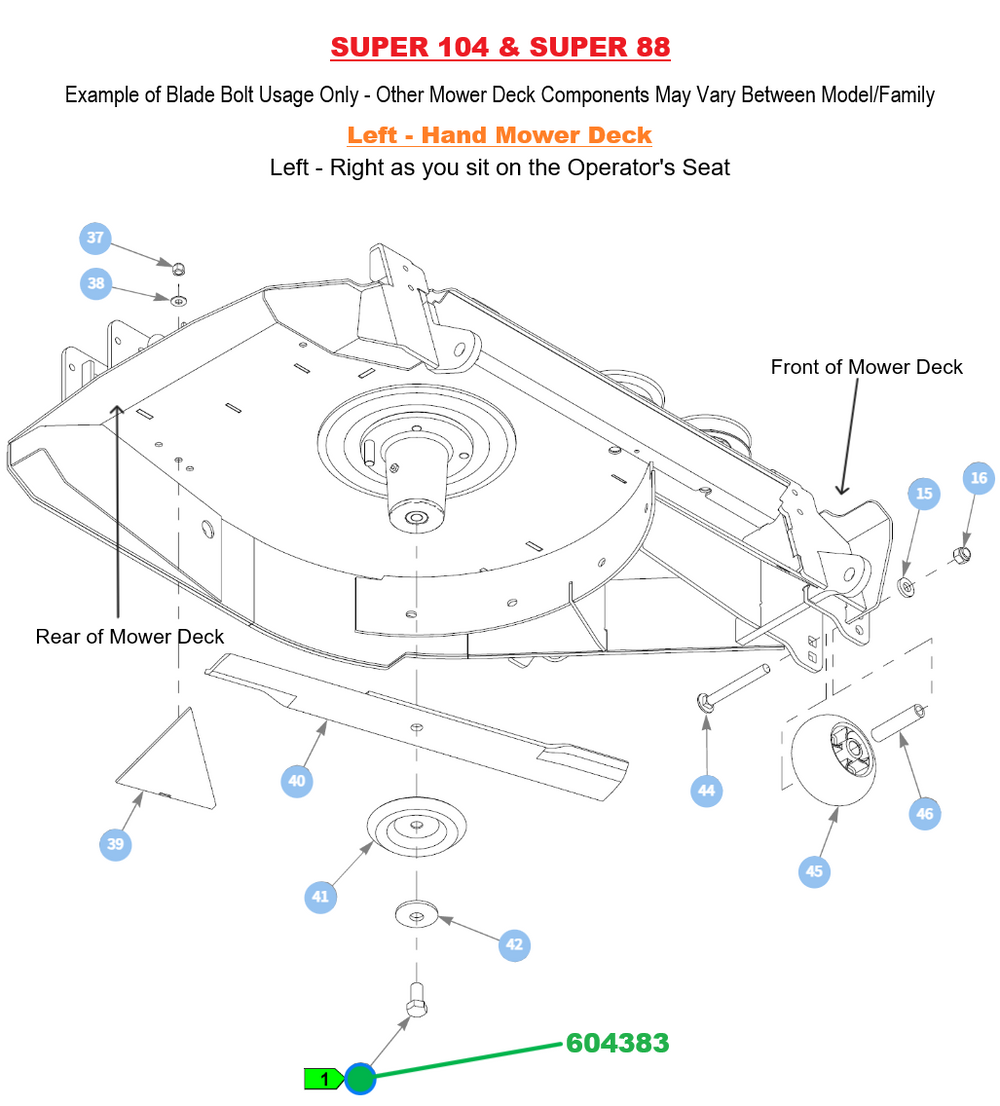 Hustler OEM 604383 Reverse or Left-Hand Mower Blade Bolt Fits Hustler