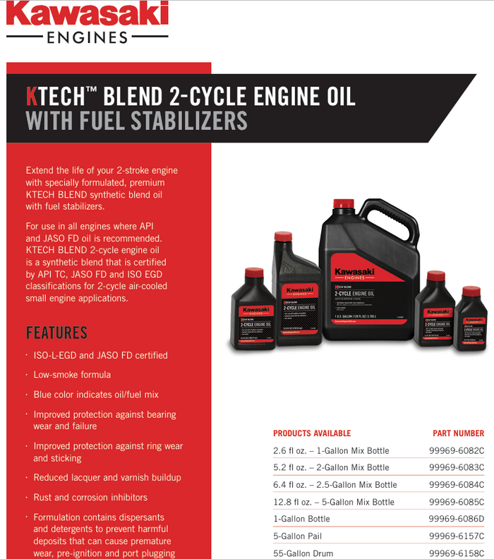 Kawasaki OEM 99969-6085C KTECH Blend 2-Cycle Engine Oil 1 gal.