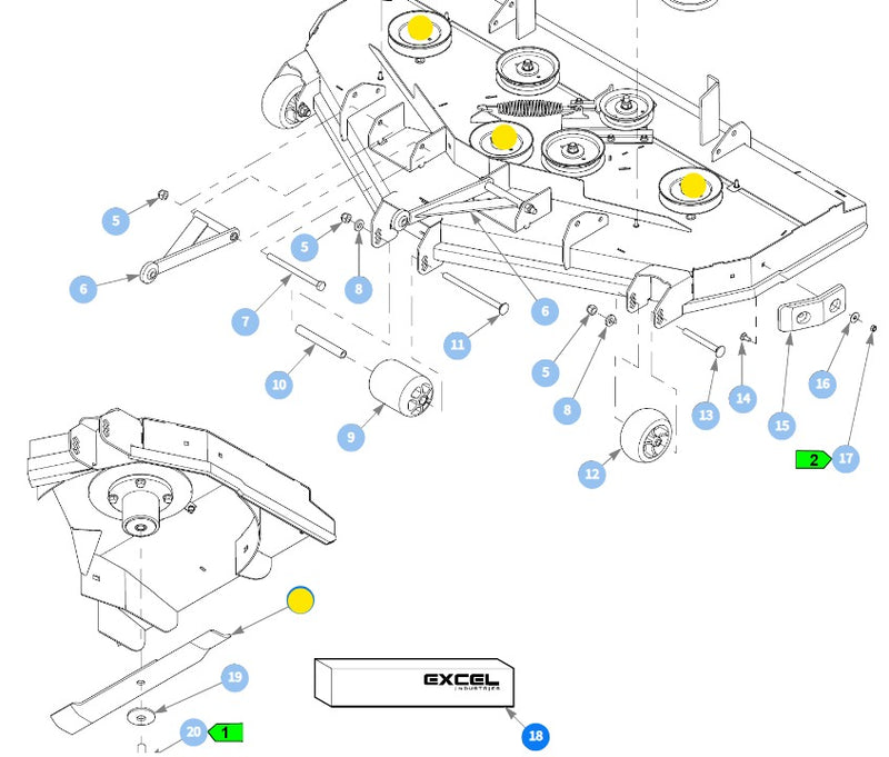 Hustler OEM 606251 HI-FLO/STANDARD Mower Deck Blades fits 54" Side and Rear Discharge Models Excluding the Raptor X, XL, XD and FlipUp Models.