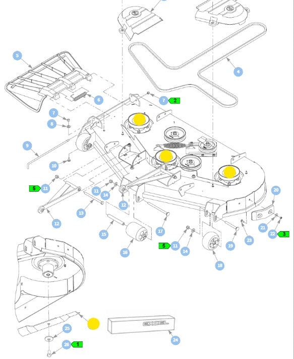 Hustler OEM 606251 HI-FLO/STANDARD Mower Deck Blades fits 54" Side and Rear Discharge Models Excluding the Raptor X, XL, XD and FlipUp Models.