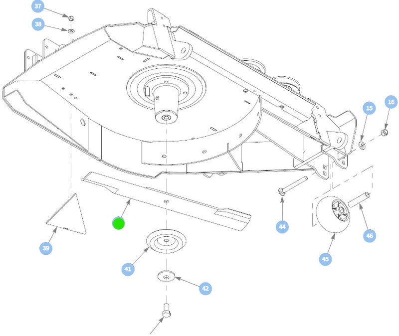 The Hustler OEM 601928 Counterclockwise Gator Mower Deck Blade Fits Hustler 60" Super Z, Super HD, and Super DZ, and Super 104 Rear Discharge Models.