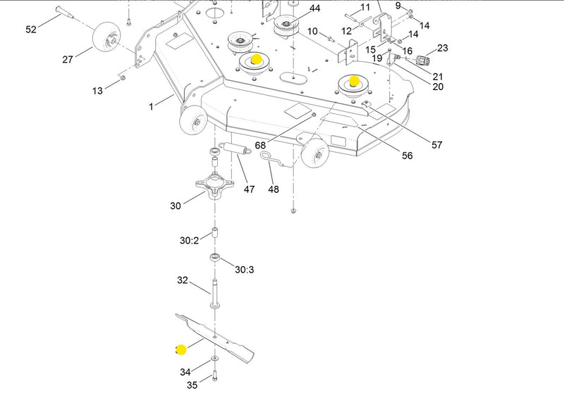 Toro OEM 115-5059-03 HI-FLO Mower Deck Blades fits 34" and 50 " Timecutter series.