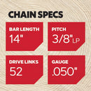 Oregon VersaCut 14" Semi-Chisel Chainsaw Chain 2-Pack – 3/8" Low Profile, .050" Gauge, 52 Drive Links for Echo Chainsaw